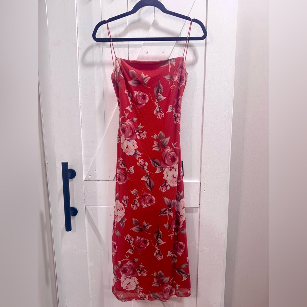 Backless Burnt-Orange Midi Dress, Backless   (Size L) NWT